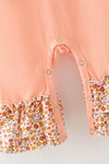 Pumpkin applique with floral print baby romper with snaps. RPG63137 MON