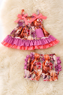  Highland cow printed top with matching bubble bloomers. RPG53361 JEAN
