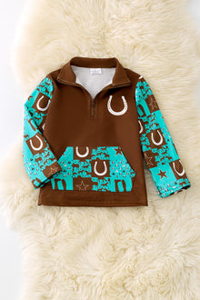  (Western) Brown shoe horse printed boys pullover. TPB50546 SOL