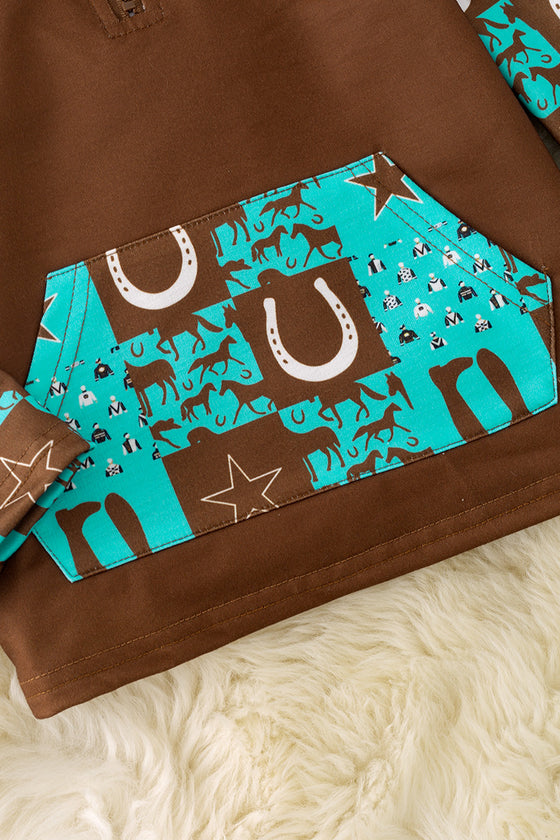 (Western) Brown shoe horse printed boys pullover. TPB50546 SOL