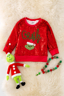  TPG40433 WEN: Red sequins sweatshirt w/ Christmas character.🎄