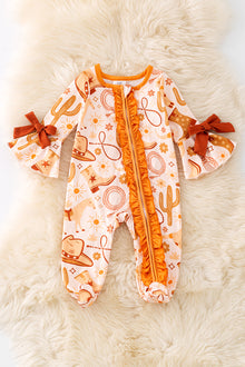  Multi Western printed baby bodysuit with bell sleeves. RPG53365 SOL