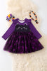 Black & purple cat halloween dress. DRG52167 JEAN