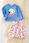 OFG41679 SOL: Snoop, blue ruffle detail sleeve top & matching bottoms.