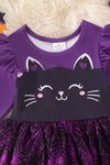Black & purple cat halloween dress. DRG52167 JEAN