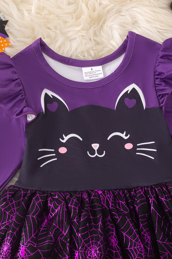 Black & purple cat halloween dress. DRG52167 JEAN