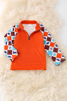  (Western) Orange western printed sleeve pullover. TPB50503 SOL