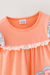 Coral Turkey applique tunic with blue floral bottoms. OFG61932 SOL