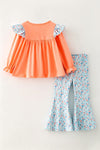 Coral Turkey applique tunic with blue floral bottoms. OFG61932 SOL