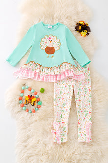  Mink Thanksgiving ruffle layered tunic and floral leggings. OFG51481 AMY