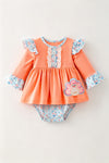 Coral & blue floral w/ turkey applique baby bodysuit. RPG63138 AMY