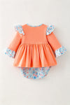 Coral & blue floral w/ turkey applique baby bodysuit. RPG63138 AMY