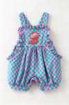Pink & Blue checkered baby romper with pockets. RPG63767 SOL
