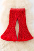 Red sequins bell bottoms with faux fur trim. PNG50267 SOL