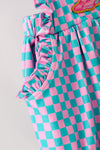 Pink & Blue checkered baby romper with pockets. RPG63767 SOL