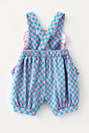 Pink & Blue checkered baby romper with pockets. RPG63767 SOL