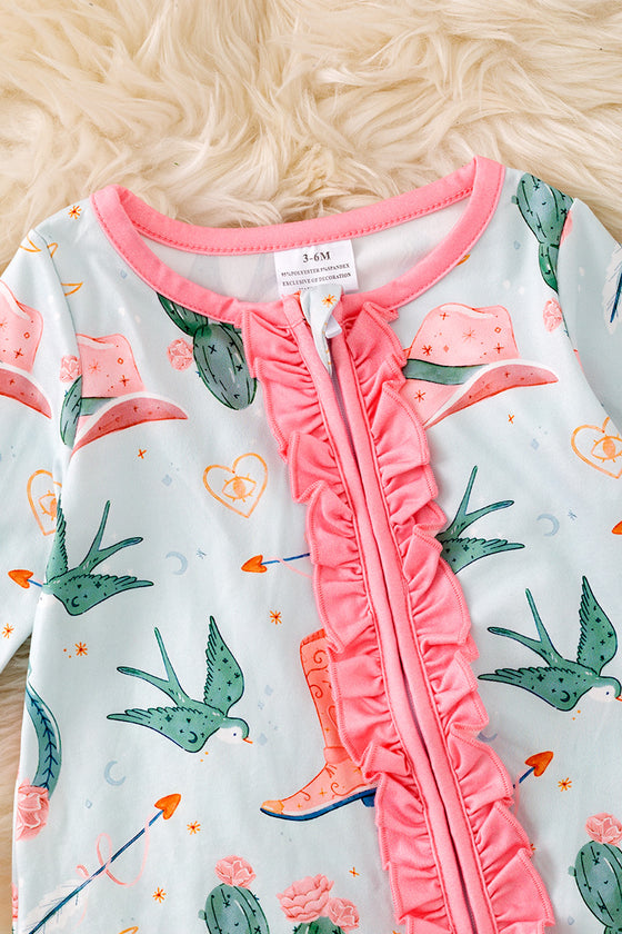 Cactus printed baby onesie with ruffle trim. RPG53364 AMY