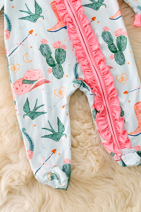 Cactus printed baby onesie with ruffle trim. RPG53364 AMY