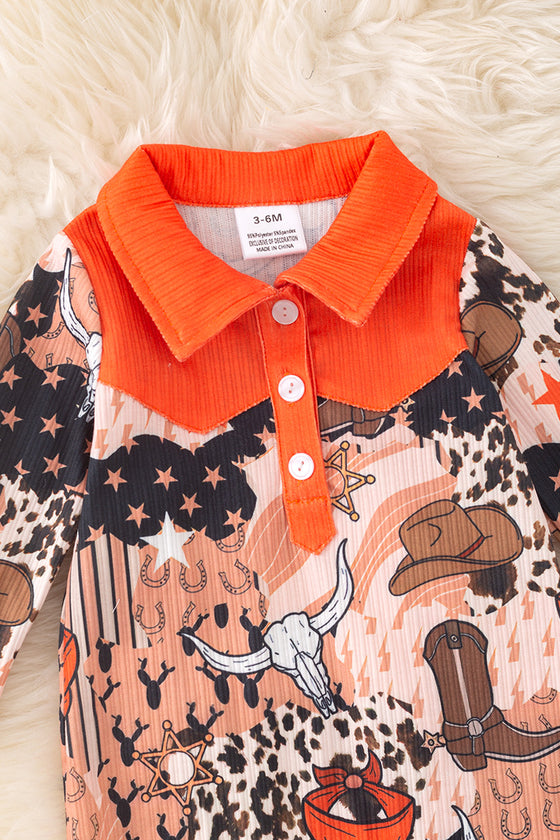 Boys western printed baby romper. RPB50619 Sol