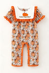 Pumpkin printed girls baby romper with snaps. RPG65246 AMY