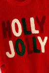 Red Holly Jolly knit sweater w/ distressed sides. TPG60758 MON