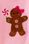 Ginger cookie pink knit sweater with bow on sleeves. TPG60738 MON
