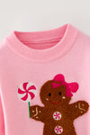 Ginger cookie pink knit sweater with bow on sleeves. TPG60738 MON