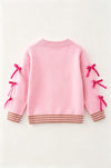 Ginger cookie pink knit sweater with bow on sleeves. TPG60738 MON