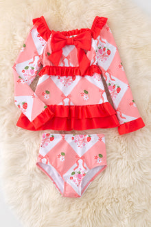  Sweet strawberry & bow printed swim set. SWG40108 AMY 🏖️