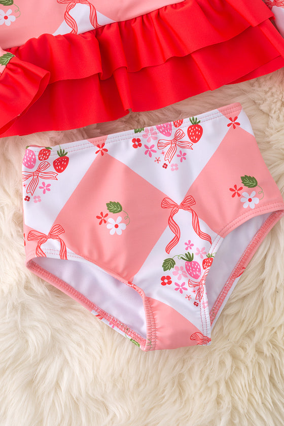 Sweet strawberry & bow printed swim set. SWG40108 AMY 🏖️