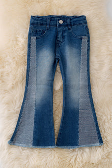  Dark Blue Bootcut denim pants with rhinestones. PNG50064 SOL