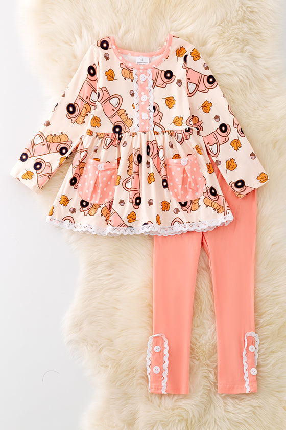 Fall printed tunic w/ lace & leggings.OFG41438 SOL