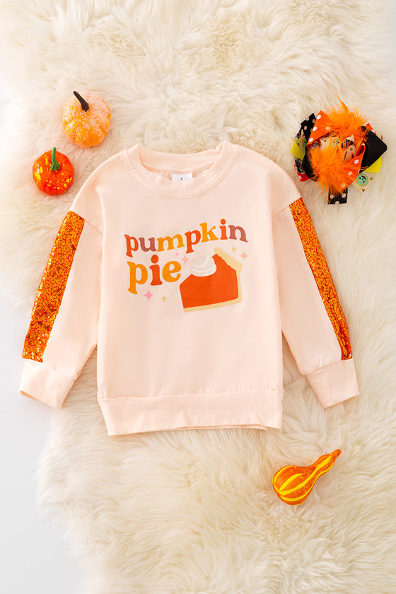 🍁TPG40925 AMY: Pumpkin pie sequins sleeve sweatshirt.