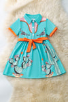 Teal cactus printed girls dress. DRG60006 JEAN