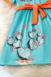 Teal cactus printed girls dress. DRG60006 JEAN