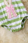Easter bunny applique & Green / white stripe printed baby bodysuit. RPG60156 JEAN