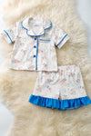 Easter bunny printed pajamas set with royal blue trim. PJG60022 AMY