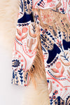 Coral and navy blue cowgirl printed button up dress with fringe. (Western)  TPG50991 Jean