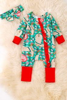  🎍Bamboo green gingham western baby onesie with matching headband. RPG52352 JEAN