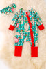 🎍Bamboo green gingham western baby onesie with matching headband. RPG52352 JEAN