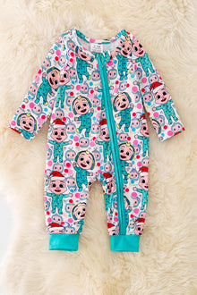  RPB40268 NAY: Character printed baby onesie w/ zipper.