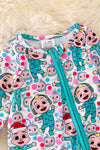 RPB40268 NAY: Character printed baby onesie w/ zipper.