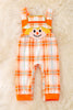 RPB40279 JEAN: Scarecrow applique boys plaid romper w/snaps.