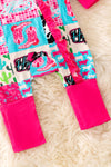 🎍Bamboo hot pink and turquoise baby onesie with matching headband. RPG52353  JEAN