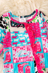 🎍Bamboo hot pink and turquoise baby onesie with matching headband. RPG52353  JEAN