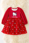 DRG41904 NAY: Red Kitty long sleeve printed dress.