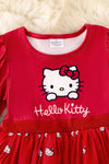 DRG41904 NAY: Red Kitty long sleeve printed dress.