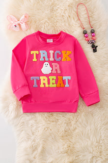  Trick or treat applique pink sweatshirt. TPG50555 AMY
