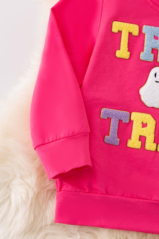 Trick or treat applique pink sweatshirt. TPG50555 AMY