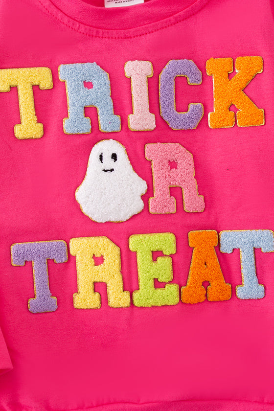 Trick or treat applique pink sweatshirt. TPG50555 AMY